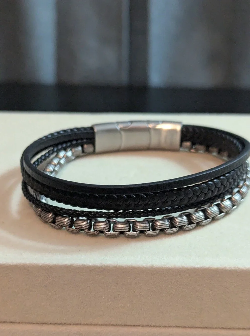 Men's Leather And Steel Bracelet Murtoo 9
